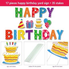 17 Piece Happy Birthday Yard Signs 16 Inch Letters Lawn Signs with Stakes for
