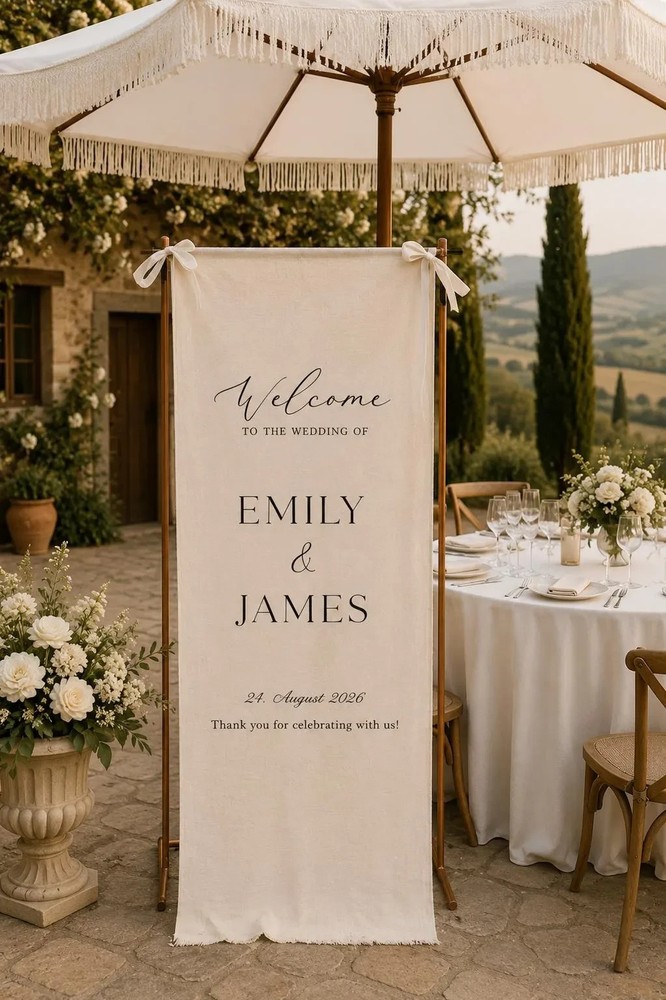 Customizable Linen Birthday Banner, Minimalist Party Backdrop,Reusable Decor