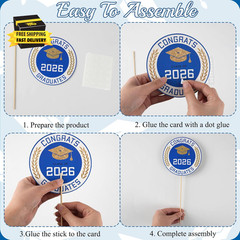 Graduation Decorations for Class of 2026-30Pcs Glitter Blue Gold Graduation Tabl