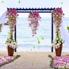 Silk Artificial Hanging Flower Vines Plant for Front Door Yard Decoration