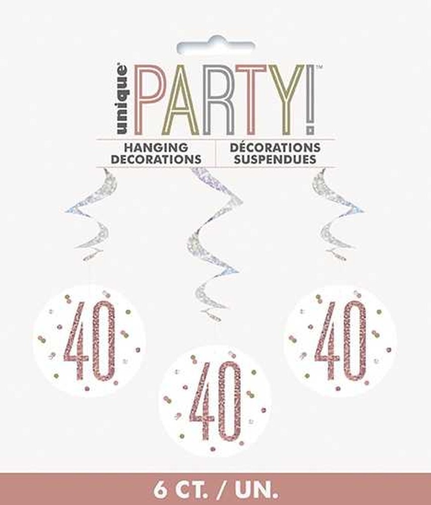 6pc 40th Birthday Rose Gold Hanging Swirls Decoration Ceiling String Foil Party