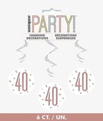 6pc 40th Birthday Rose Gold Hanging Swirls Decoration Ceiling String Foil Party