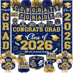 Navy Blue 2026 Graduation Decorations Set – Congrats Grad Party Supplies, Card B