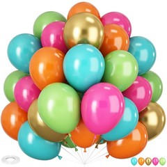 Tropical Balloons Kit, 60 PCS 12Inch Hawaiian Balloons Hot Pink Orange Teal G…