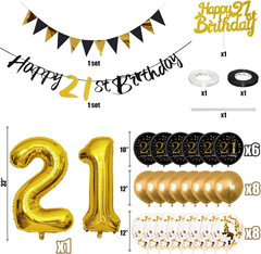21St Birthday Decorations Him Her, Black Gold 21 Birthday Party Decor Golden Bla