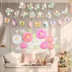 Fullhawl 24 Pcs Flower Birthday Banners Wildflower Spring multicolor