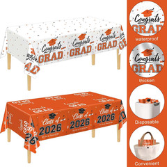 Graduation Decorations Class of 2026, 2 Pack Orange Graduation Tablecloths, Cong
