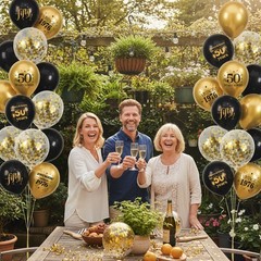 50th Balloons Party Decorations – 34Pcs Black and Gold 12 Inch Latex Confetti…