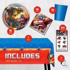 Transformers Birthday Party Supplies Set for 16 | Tablecover, Plates, Cups, Napk