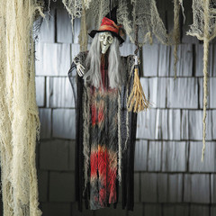 27 1/2″ Hanging Witch with Hat & Broom Halloween Decoration – ATC