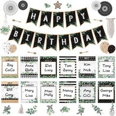 Classroom Birthday Decorations, 48 Pcs Greenery Cutouts, Nature Poster, Black