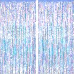 Iridescent Party Decorations Backdrop 2 Pack, Holographic Foil Fringe Curtain, S