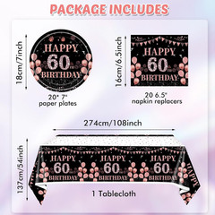 41PCS 60Th Birthday Decorations for Women Vintage Rose Gold Black 1966 Party Sup