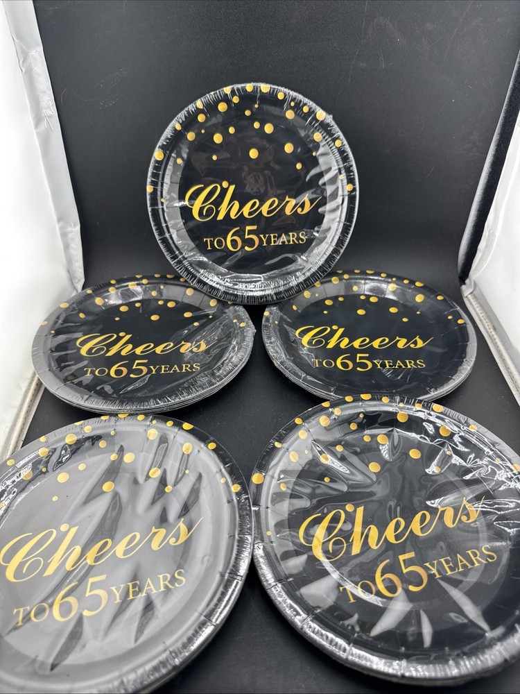 65Th Birthday Party Supplies,50 PCS Cheers to 65 Years Disposable 7 Inch Paper P