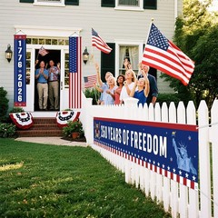 Peryiter 3 Pcs 250th Anniversary Banners American Patriotic red, white, blue