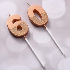 BBTO 60th Birthday Candles Glitter Cake Numeral 1 97 inch, Rose Gold