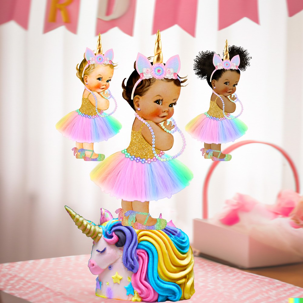 Unicorn Princess Rainbow Cutouts Centerpiece Tutu Horn Baby Shower Girl Birthday