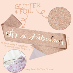 TOBATOBA 90Th Birthday Tiaras and Sashes – Fabulous Rose Gold Decorations for Wo