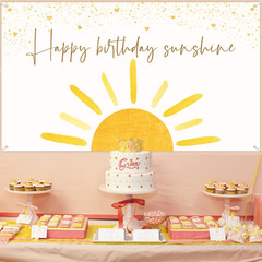 Boho Sun Happy Birthday Sunshine Backdrop Banner First Trip around the Sun Wall