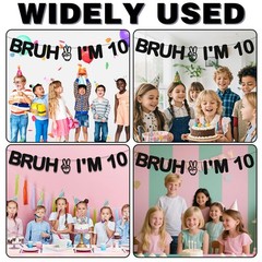 Bruh I’m 10 Banner, Happy 10th Black Glitter Decorations, Cheers to 10 Years …