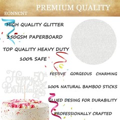 Silver Glitter 50th Birthday Cake Topper Cheers to 50 Years Party Decor
