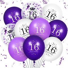Purple 16th Balloons Decorations – 16Pcs Purple White Happy 16th Confetti Lat…