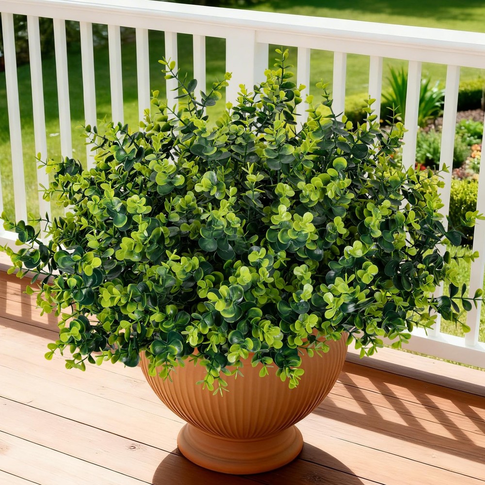ALOXA 17 Inch Artificial Plants Outdoor Faux Shrubs 12 Bundles, Green