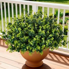 ALOXA 17 Inch Artificial Plants Outdoor Faux Shrubs 12 Bundles, Green