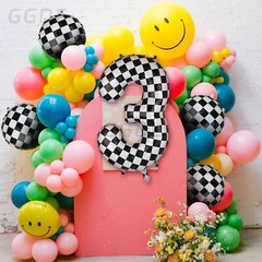 40 Inch Checkered Number Balloon 3 Black and White Race Car Birthday Balloons Ba