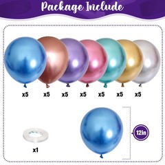 Metallic Balloons, 12 Inch Rainbow Chrome Balloons, 35Pcs Assorted Colors Mul…