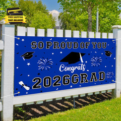 Graduation Decorations 2026 Blue Graduation Banner 66.1″ X 33.8″ Graduation Back