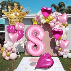 Princess 3rd Party Decorations, 40 inch Large Pink Crown 3 Balloon for Girls’…