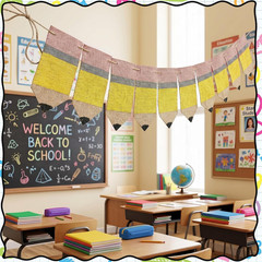 Rustic Pencil Banner Back to School Decor 6.56 Ft Burlap Banner Welcome Back to