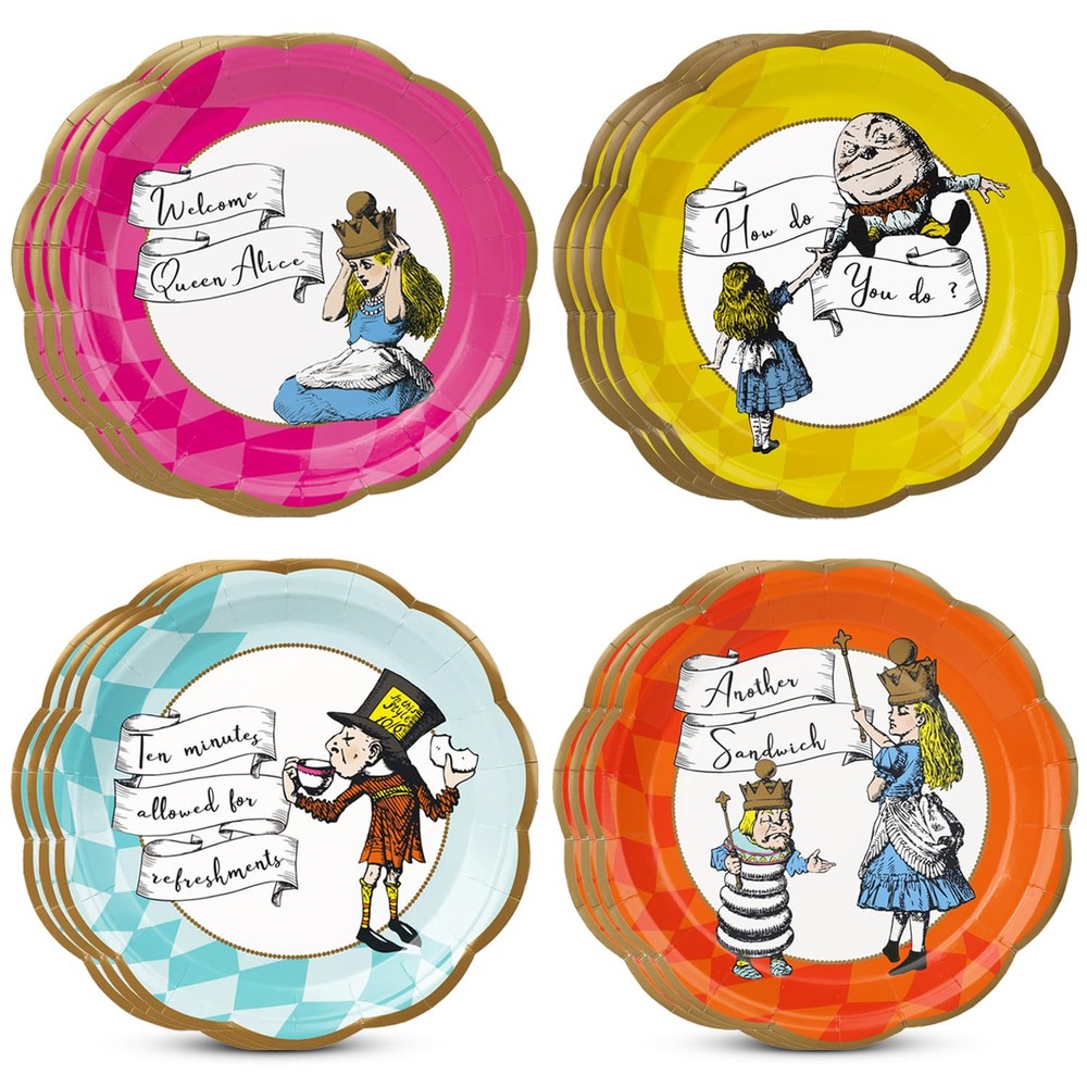 Talking Tables 12 x Alice in Wonderland Plates, Disposable Dishes Multicolor