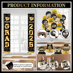 Graduation Decorations 2026 Black and Gold Party Decor Set include Congrats G…