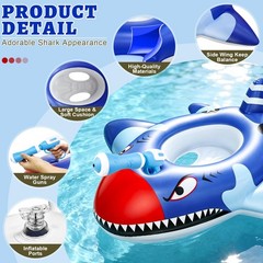 2 Pack Inflatable Shark Pool Floats Kids Water Toys Squirt Guns Safe Seat Outdoo