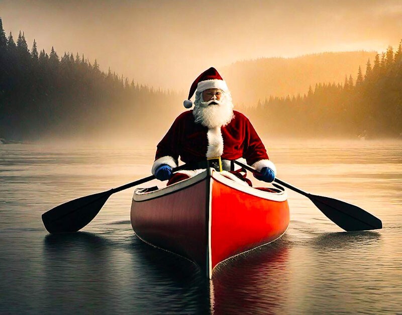 SIZE A3 Christmas Decoration Santa Claus Rowing A Boat