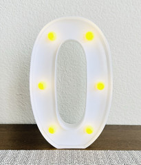LED Number 0 Lighted Marquee Sign – White with Warm Yellow Bulbs