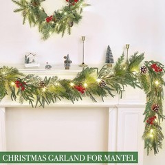 Prelit & Timer – 6FT Christmas Garland with Lights, Real Touch Norfolk Pine
