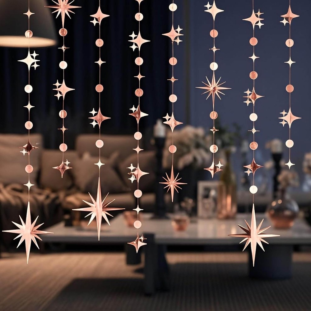 Glitter Rose Gold Star Circle Dot Garland 30 Feet Twinkle Rose Gold Star Circle
