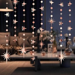 Glitter Rose Gold Star Circle Dot Garland 30 Feet Twinkle Rose Gold Star Circle