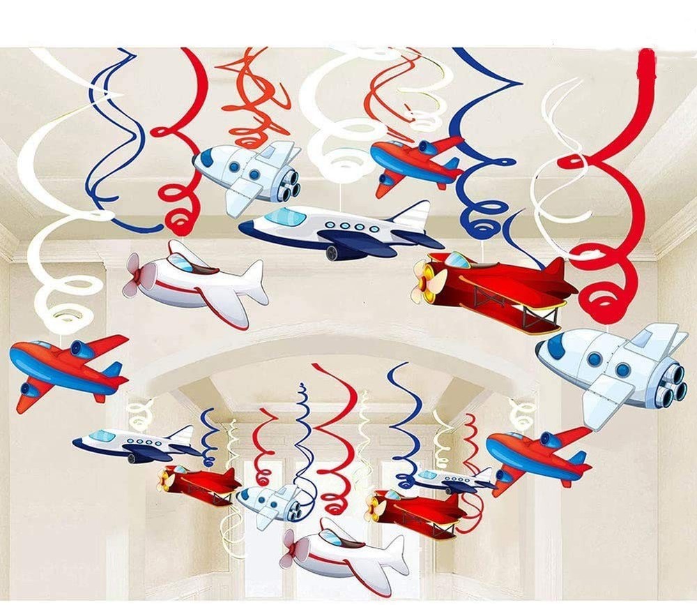 30 CT Airplanes Hanging Swirl Decorations for Airplane Themed Birthday Party
