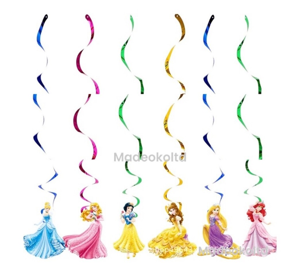Disney Princesses Theme Happy Birthday Party Hanging Swirl Banner Decorations X6