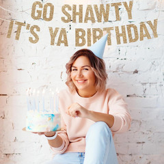 Pre-Strung Go Shawty It’S Ya Birthday Banner – Gold Glitter Funny Banner | No DI