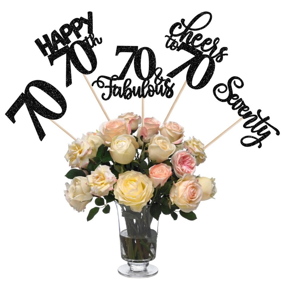 15 PCS 70th Birthday Centerpieces Sticks Black Table Toppers Party Decor