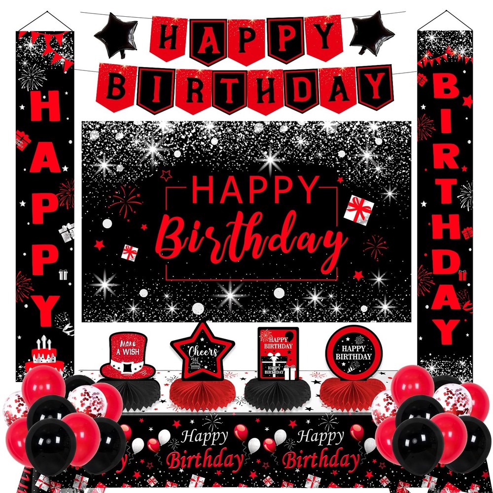 Black and Red Birthday Decorations for Men Women Boys Girls, Black and Red Pa…