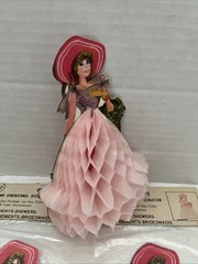 6 Vtg Honeycomb Center Paper Lady Decorations Japan Bridal Shower Birthday