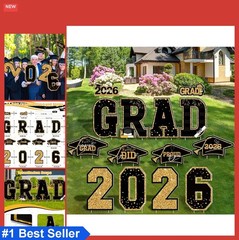 Graduation Yard Signs Class of 2026 Black Gold 14 Piece Set with Stakes Outdoor