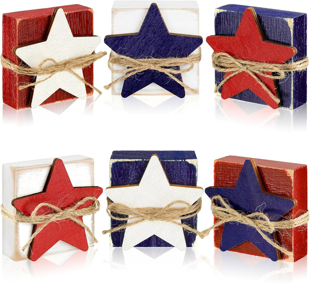 6 Pcs Patriotic Table Decor 4Th of July Wooden Stars Signs Red White Blue Americ