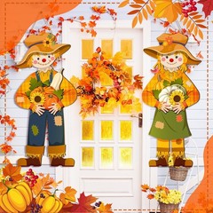 Shellwei 2 Pcs Thanksgiving Scarecrow Door Decor Fall Porch Sign Decoration F…